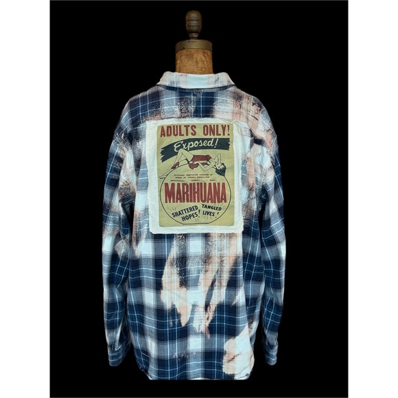 Upcycled/Reworked Flannel Shirt| "Adults Only!" Vintage Patchwork| Grunge| XL - Picture 2 of 5